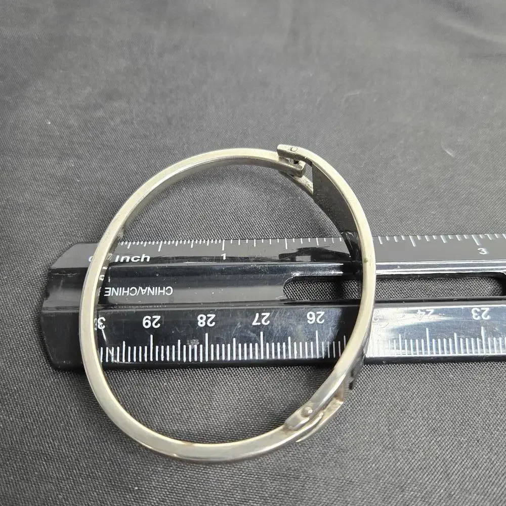 Vintage Taxco Mexico Black Onyx Inlay Hinged Bracelet Silver Tone - Picture 8 of 8